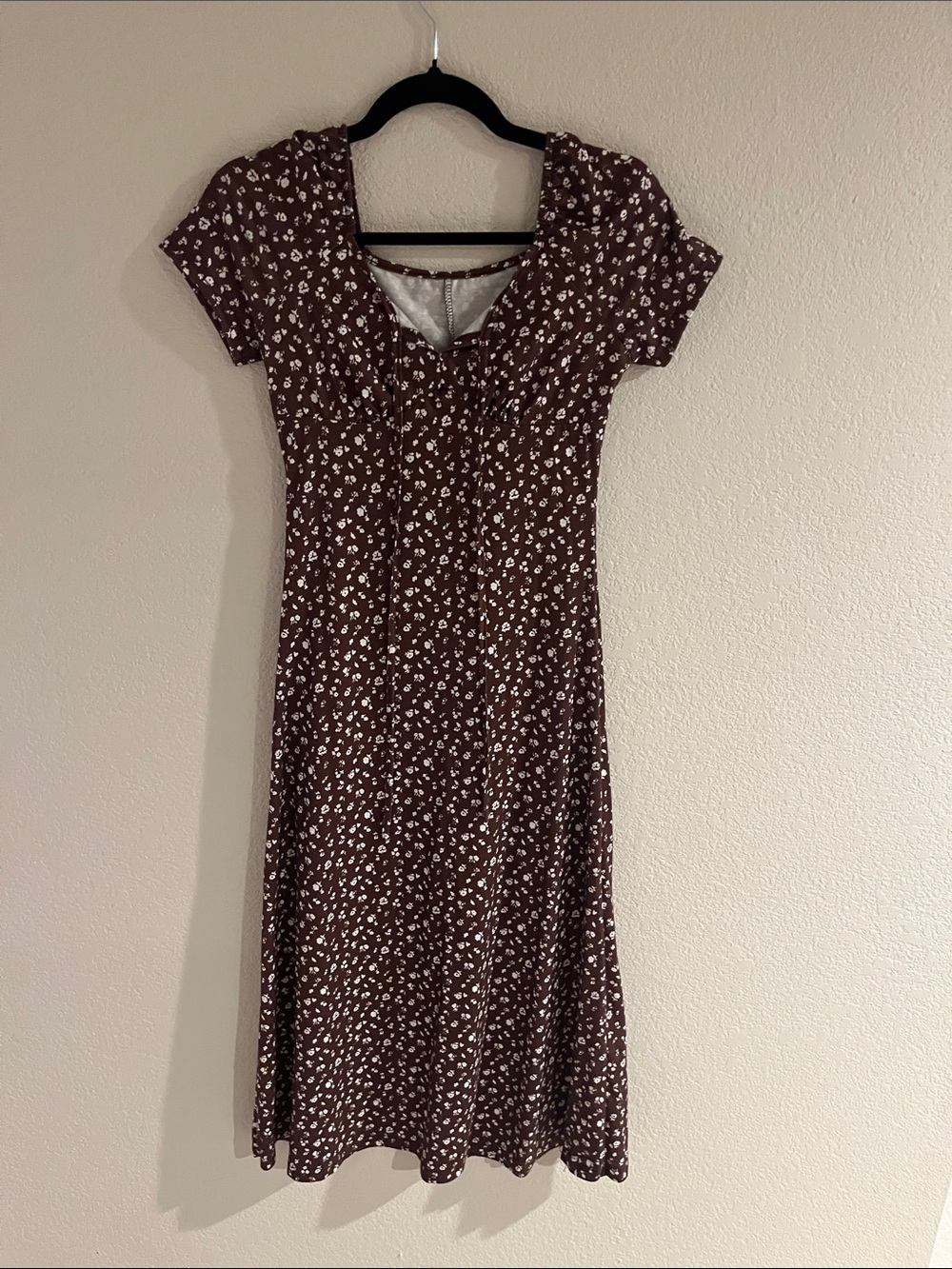 SHEIN Brown Floral Midi Dress with White Print